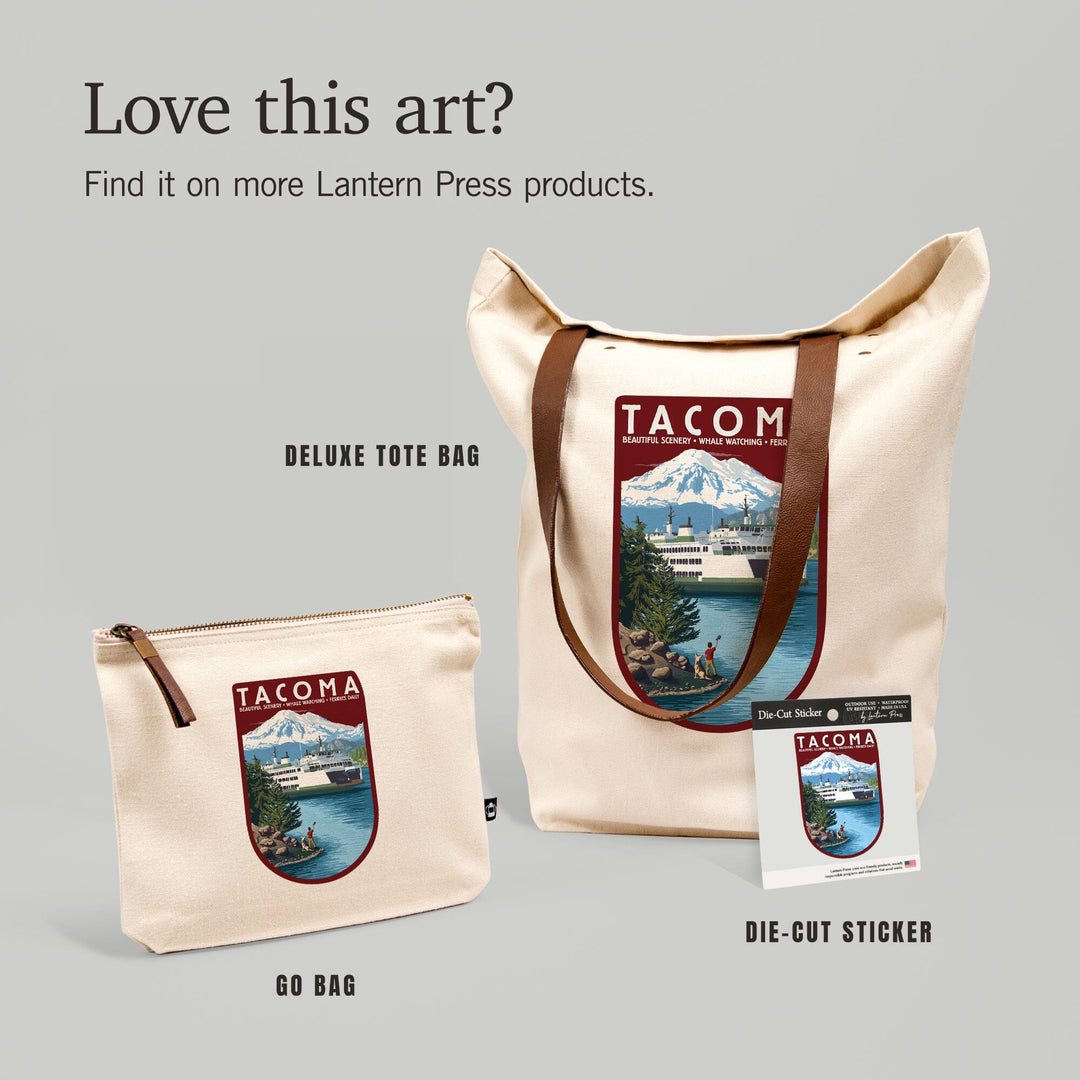 Tacoma, Washington, Ferry & Mount Rainier Scene, Contour, Lantern Press Artwork, Vinyl Sticker Sticker Lantern Press