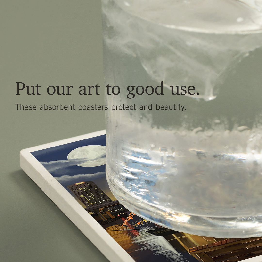 Tampa, Florida, Skyline at Night, Coasters Coasters Lantern Press