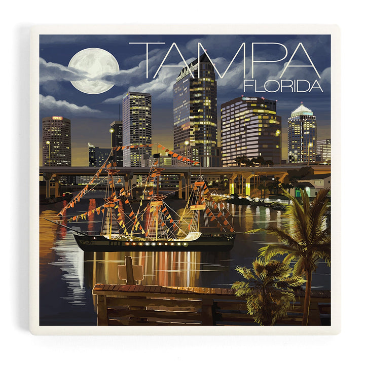 Tampa, Florida, Skyline at Night, Coasters Coasters Lantern Press Coaster