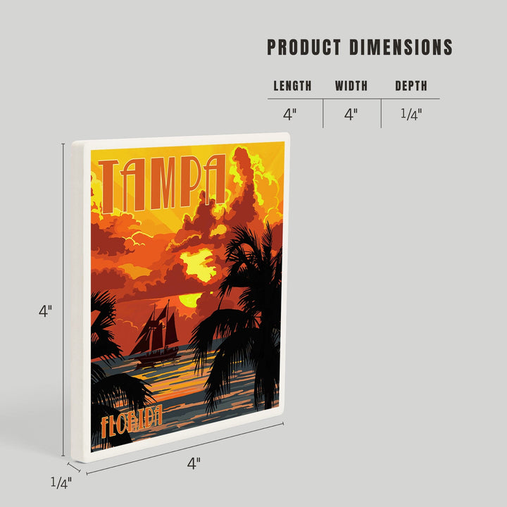 Tampa, Florida, Sunset and Ship, Coasters Coasters Lantern Press