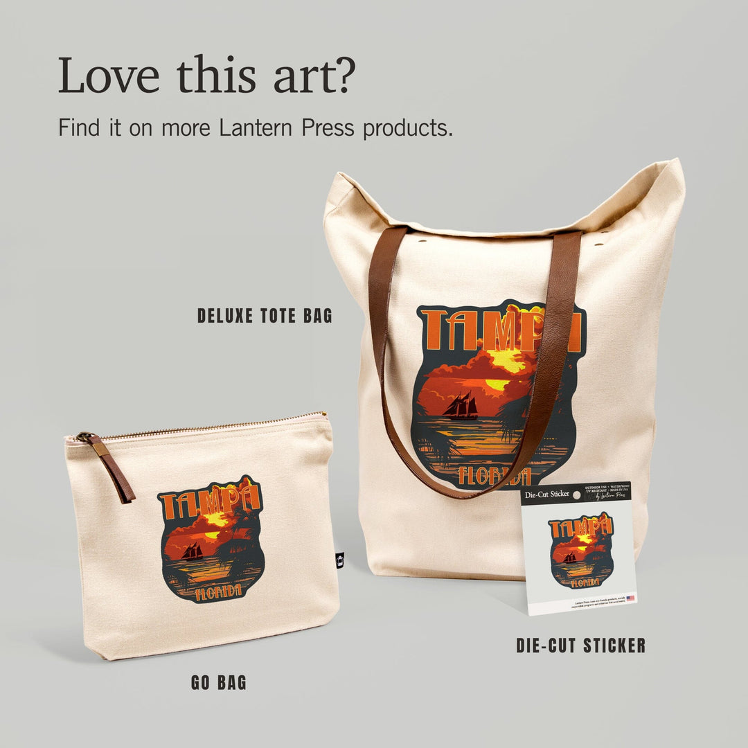 Tampa, Florida, Sunset & Ship, Contour, Lantern Press Artwork, Vinyl Sticker Sticker Lantern Press