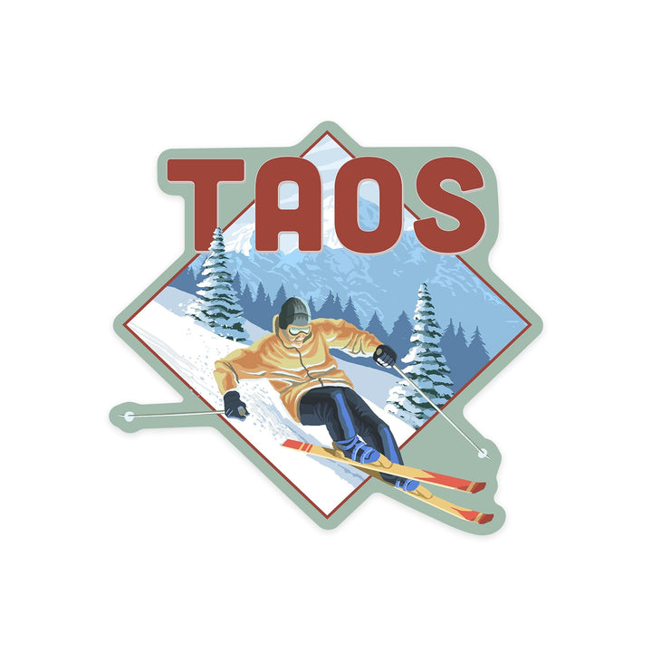 Taos, New Mexico, Downhill Skier, Contour, Lantern Press Artwork, Vinyl Sticker Sticker Lantern Press