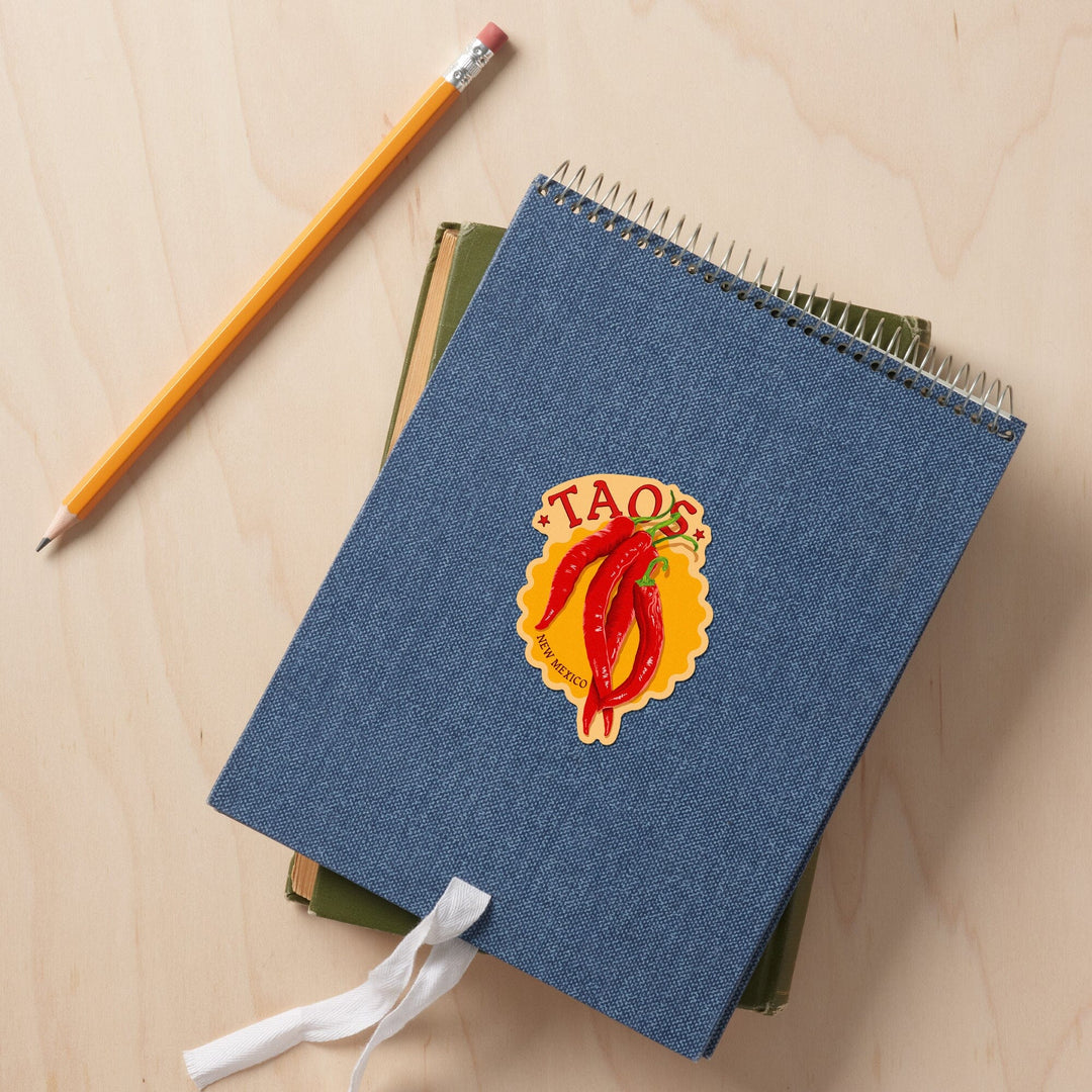 Taos, New Mexico, Red Chiles, Letterpress, Contour, Lantern Press Artwork, Vinyl Sticker Sticker Lantern Press