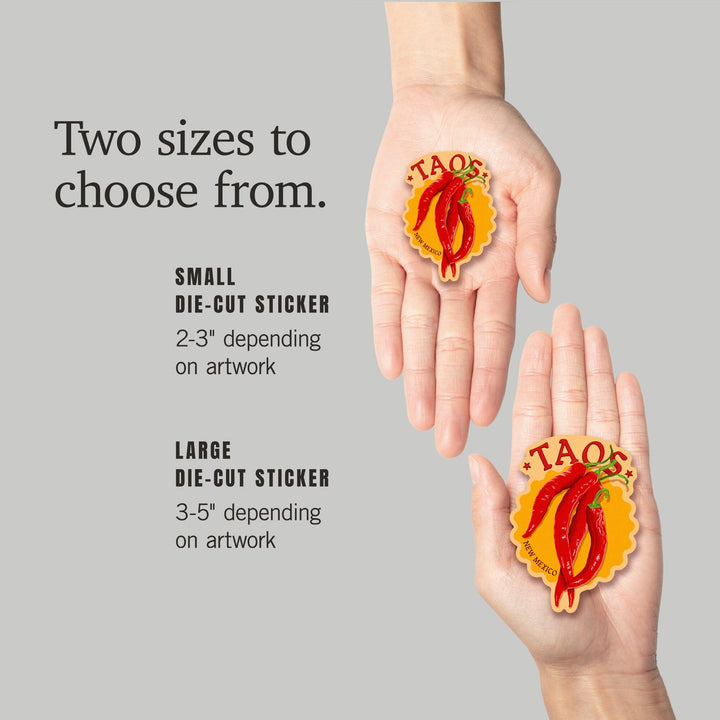 Taos, New Mexico, Red Chiles, Letterpress, Contour, Lantern Press Artwork, Vinyl Sticker Sticker Lantern Press
