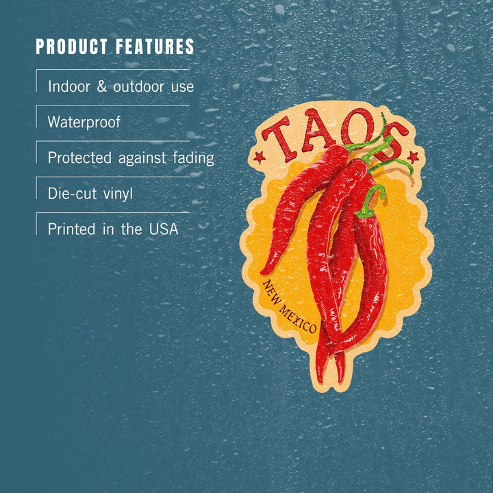 Taos, New Mexico, Red Chiles, Letterpress, Contour, Lantern Press Artwork, Vinyl Sticker Sticker Lantern Press