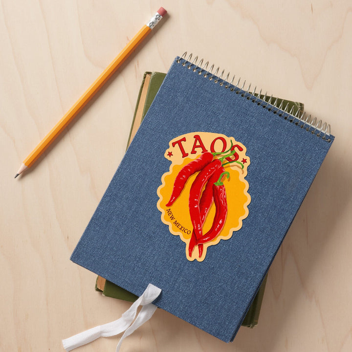 Taos, New Mexico, Red Chiles, Letterpress, Contour, Lantern Press Artwork, Vinyl Sticker Sticker Lantern Press