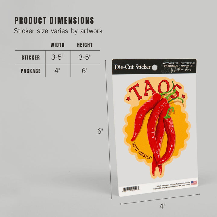 Taos, New Mexico, Red Chiles, Letterpress, Contour, Lantern Press Artwork, Vinyl Sticker Sticker Lantern Press