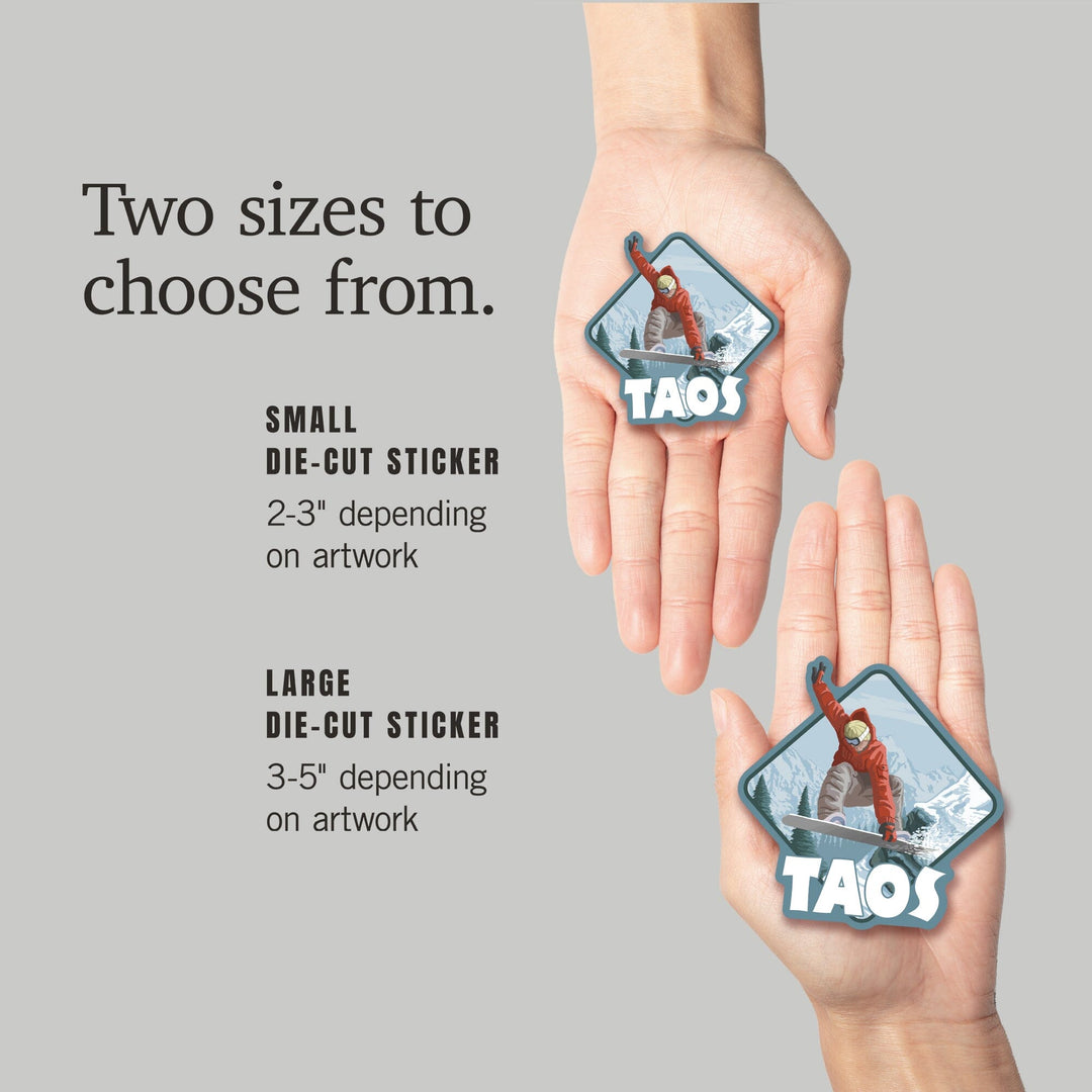 Taos, New Mexico, Snowboarder Jumping, Contour, Lantern Press Artwork, Vinyl Sticker Sticker Lantern Press