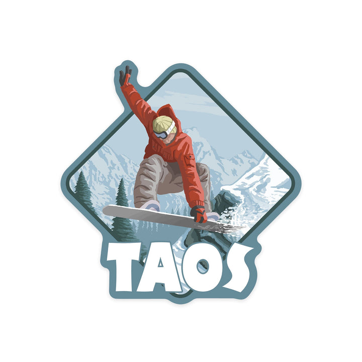 Taos, New Mexico, Snowboarder Jumping, Contour, Lantern Press Artwork, Vinyl Sticker Sticker Lantern Press