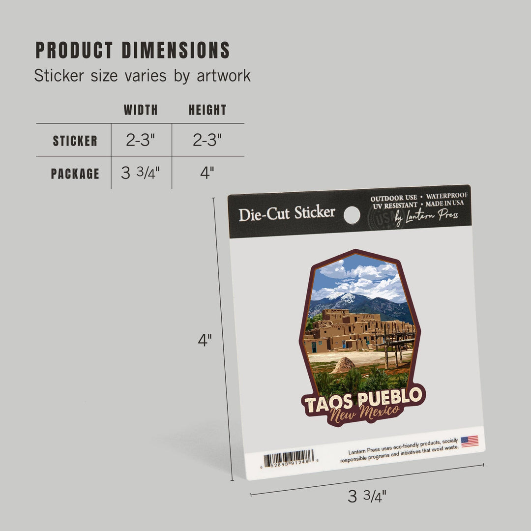 Taos, New Mexico, Taos Pueblo Ruins Scene, Contour, Vinyl Sticker Sticker Lantern Press