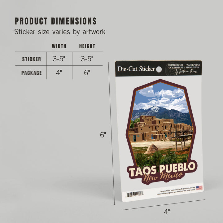 Taos, New Mexico, Taos Pueblo Ruins Scene, Contour, Vinyl Sticker Sticker Lantern Press