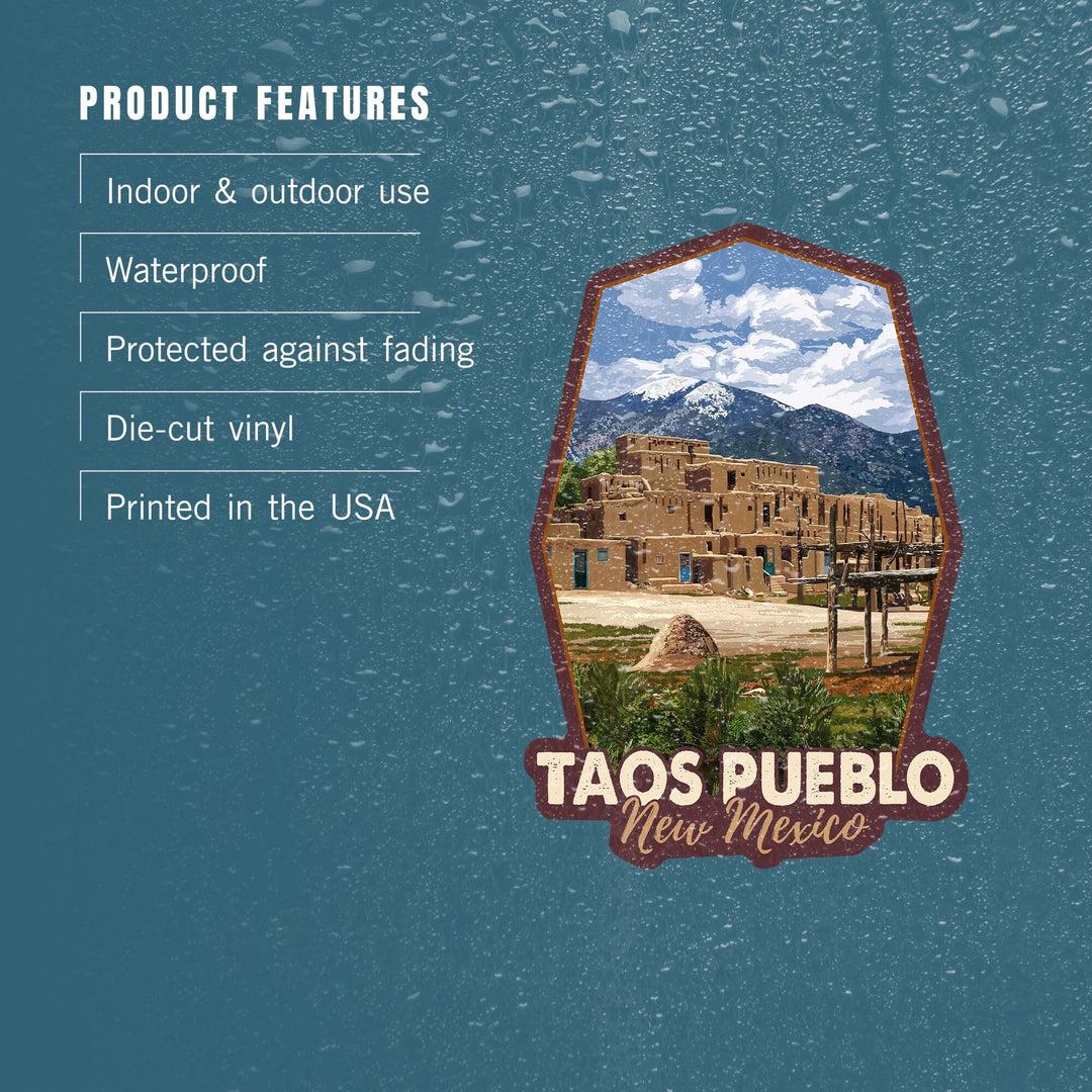 Taos, New Mexico, Taos Pueblo Ruins Scene, Contour, Vinyl Sticker Sticker Lantern Press