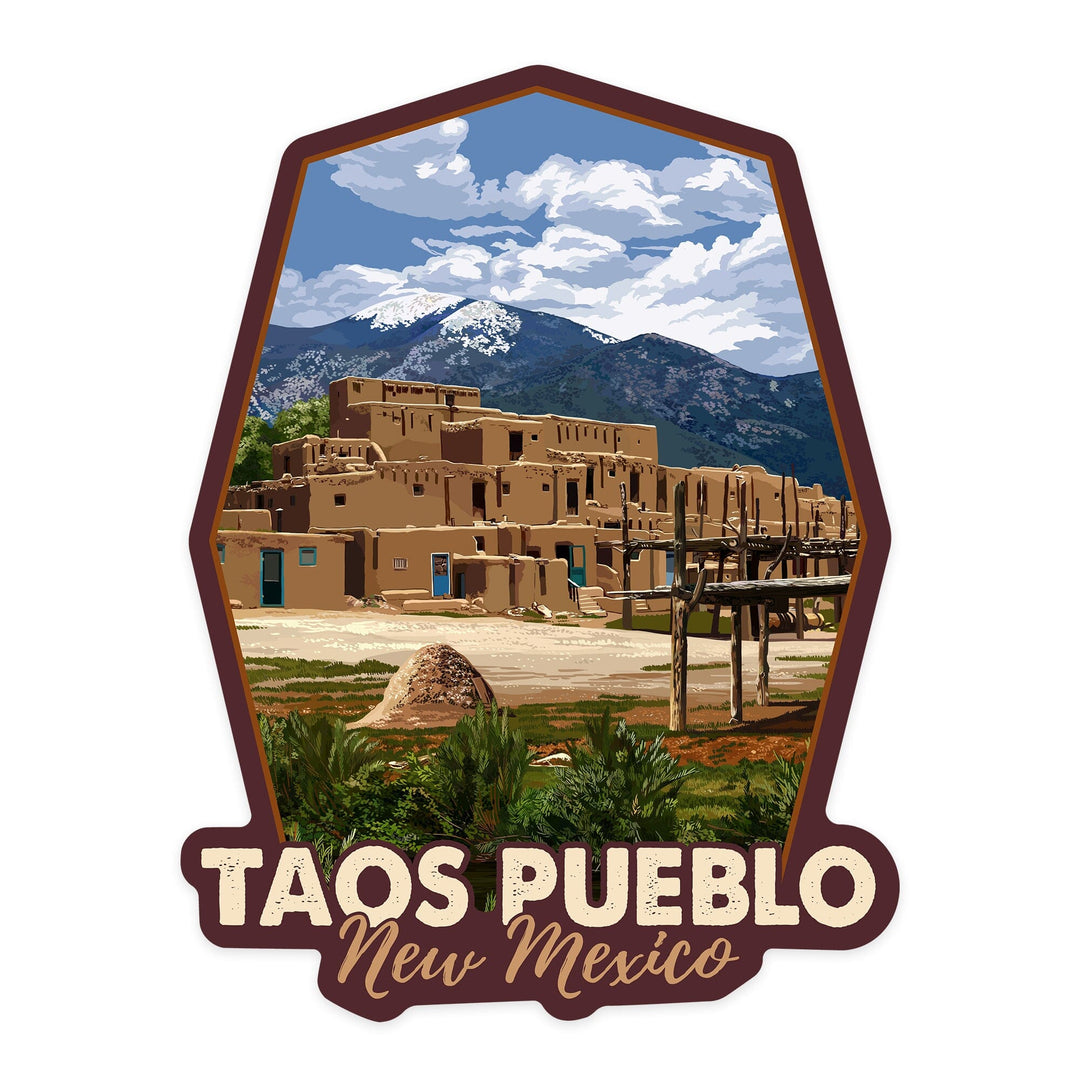 Taos, New Mexico, Taos Pueblo Ruins Scene, Contour, Vinyl Sticker Sticker Lantern Press