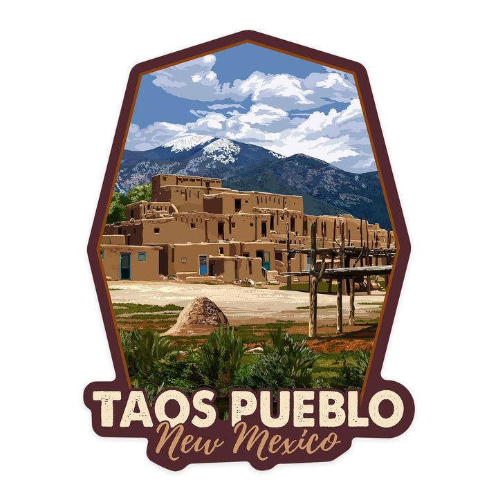 Taos, New Mexico, Taos Pueblo Ruins Scene, Contour, Vinyl Sticker Sticker Lantern Press