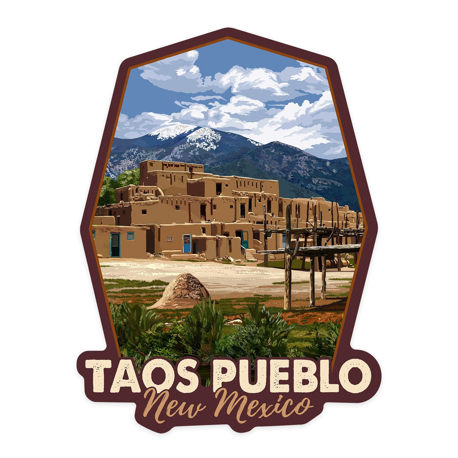 Taos, New Mexico, Taos Pueblo Ruins Scene, Contour, Vinyl Sticker Sticker Lantern Press