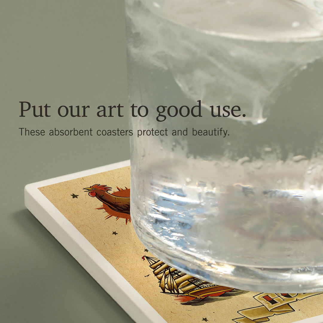 Tattoo Flash Sheet, Sailors, Coasters Coasters Lantern Press