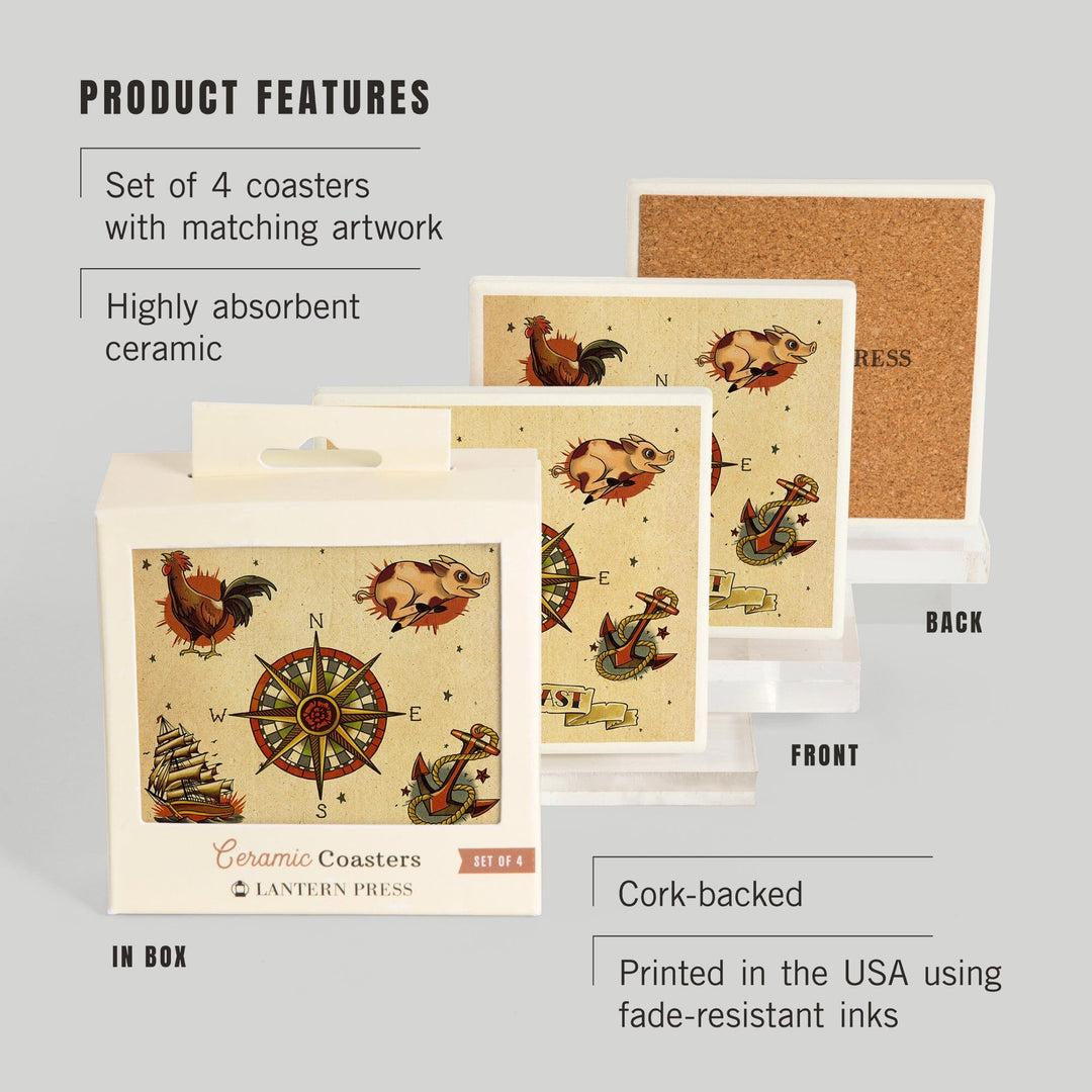 Tattoo Flash Sheet, Sailors, Coasters Coasters Lantern Press