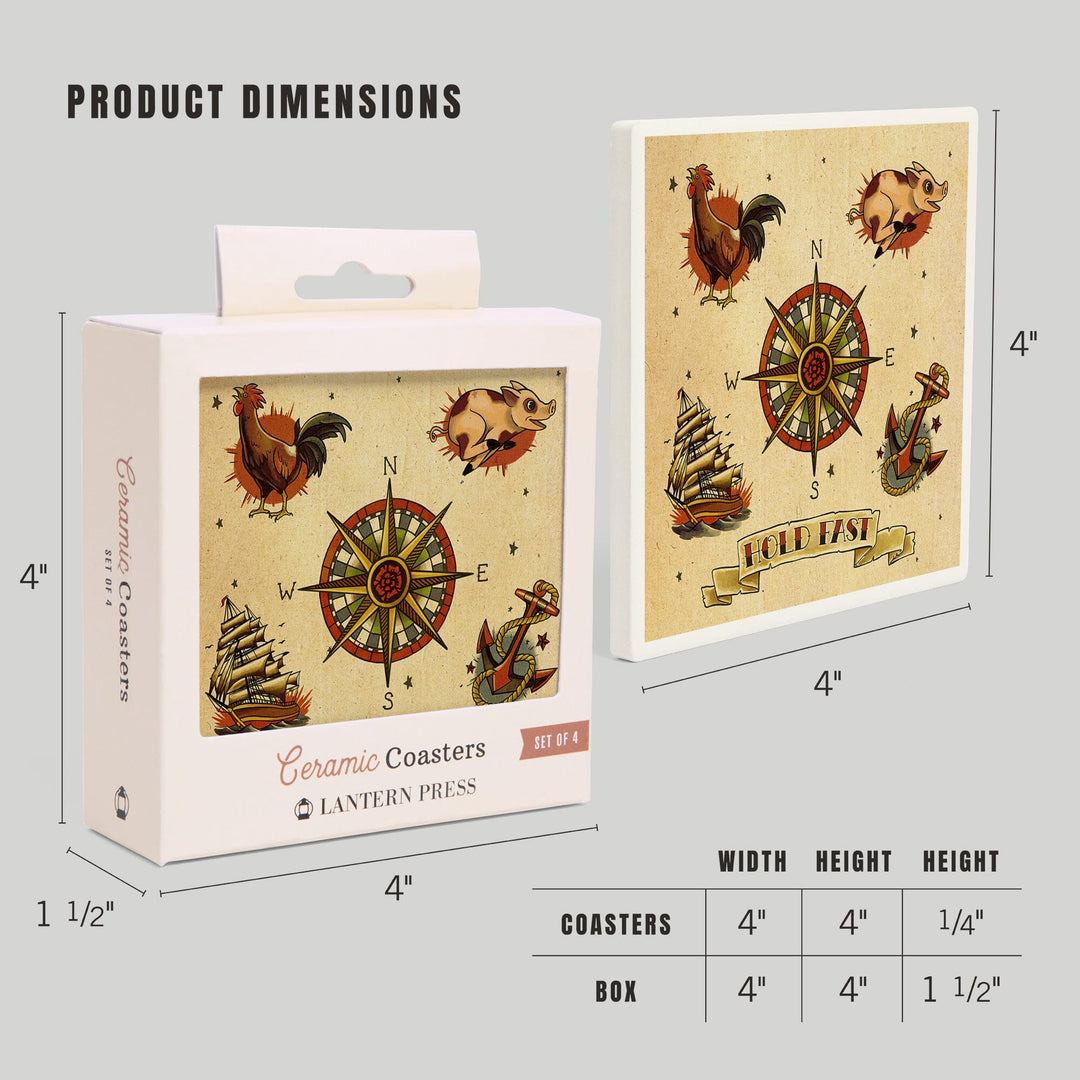 Tattoo Flash Sheet, Sailors, Coasters Coasters Lantern Press