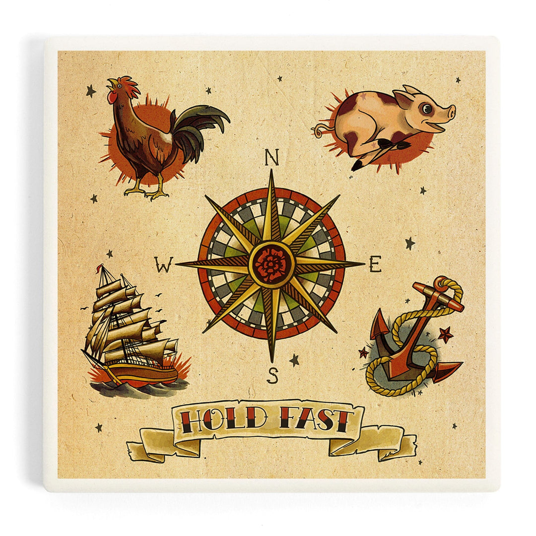 Tattoo Flash Sheet, Sailors, Coasters Coasters Lantern Press Coaster
