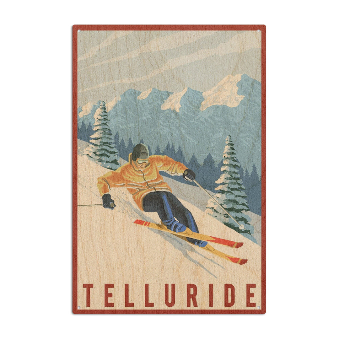 Telluride, Colorado, Downhill Skier, Lantern Press Artwork, Wood Signs and Postcards Wood Lantern Press 10 x 15 Wood Sign