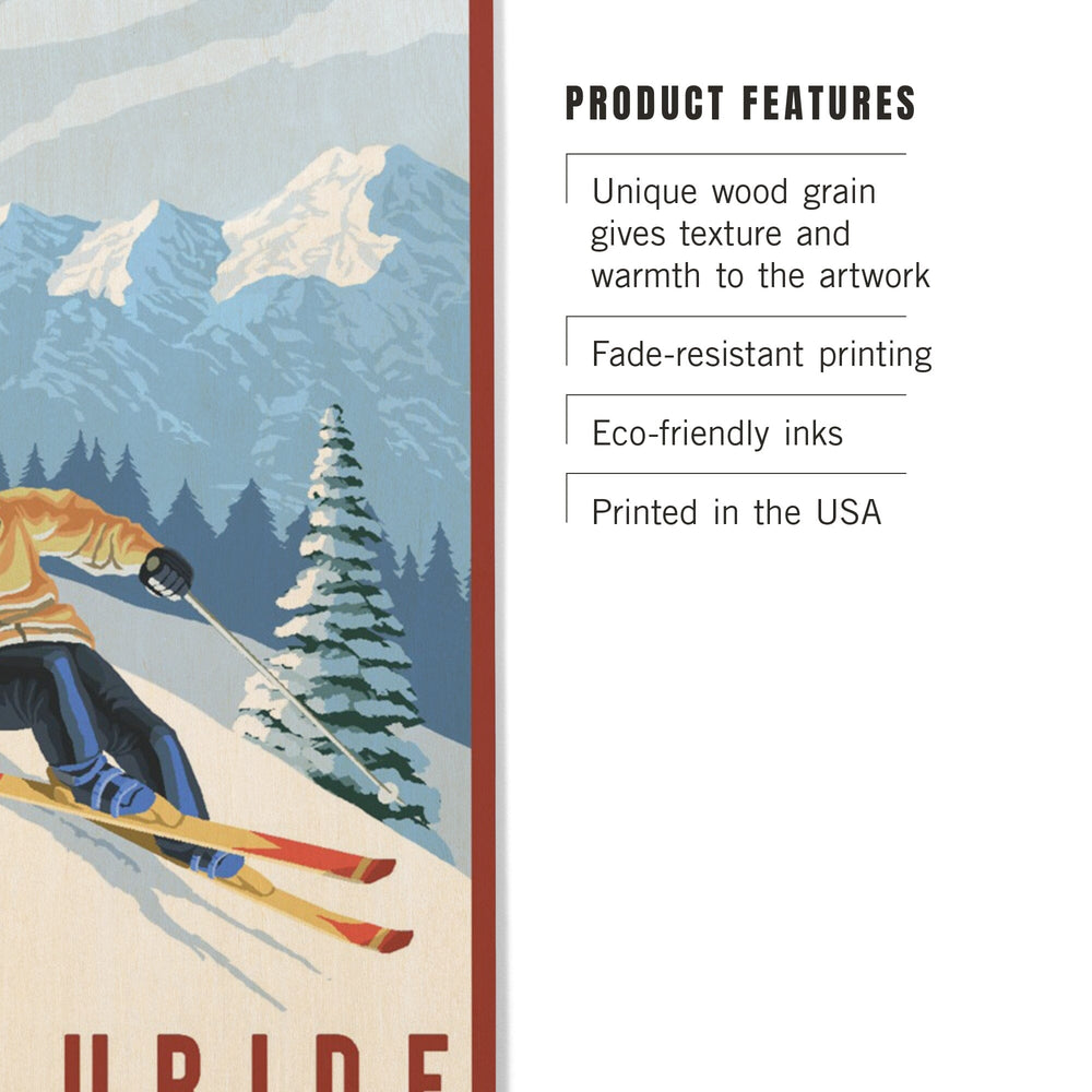 Telluride, Colorado, Downhill Skier, Lantern Press Artwork, Wood Signs and Postcards Wood Lantern Press