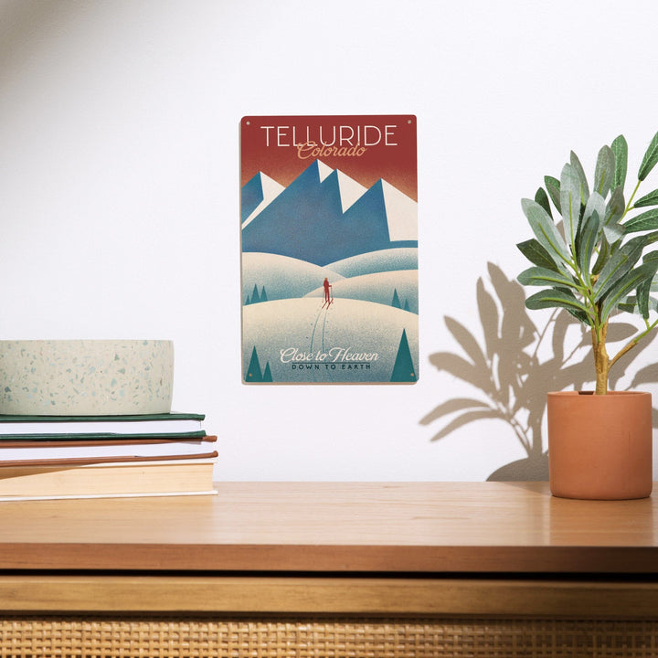 Telluride, Colorado, Skier In the Mountains, Litho, Lantern Press Artwork, Wood Signs and Postcards Wood Lantern Press