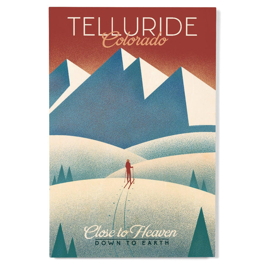 Telluride, Colorado, Skier In the Mountains, Litho, Lantern Press Artwork, Wood Signs and Postcards Wood Lantern Press