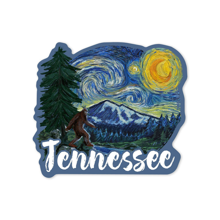 Tennessee, Bigfoot, Starry Night, Contour, Lantern Press Artwork, Vinyl Sticker Sticker Lantern Press