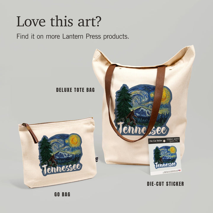 Tennessee, Bigfoot, Starry Night, Contour, Lantern Press Artwork, Vinyl Sticker Sticker Lantern Press