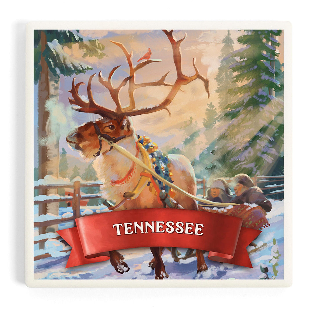Tennessee, Christmas Sleigh Ride, Coasters Coasters Lantern Press Coaster