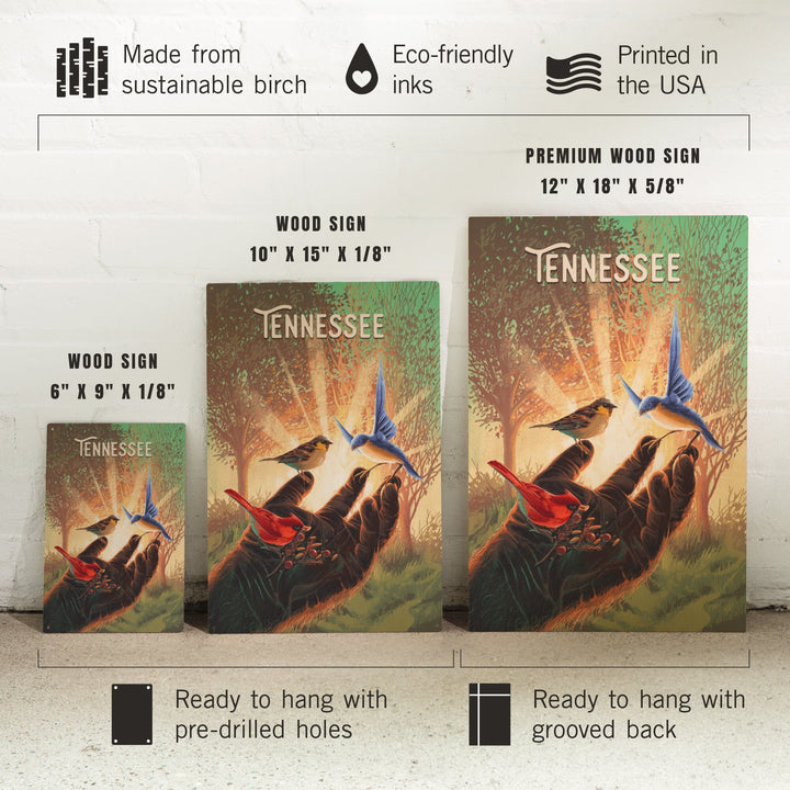 Tennessee, Kindness is Legendary, Bigfoot With Birds, Wood Signs and Postcards Wood Lantern Press