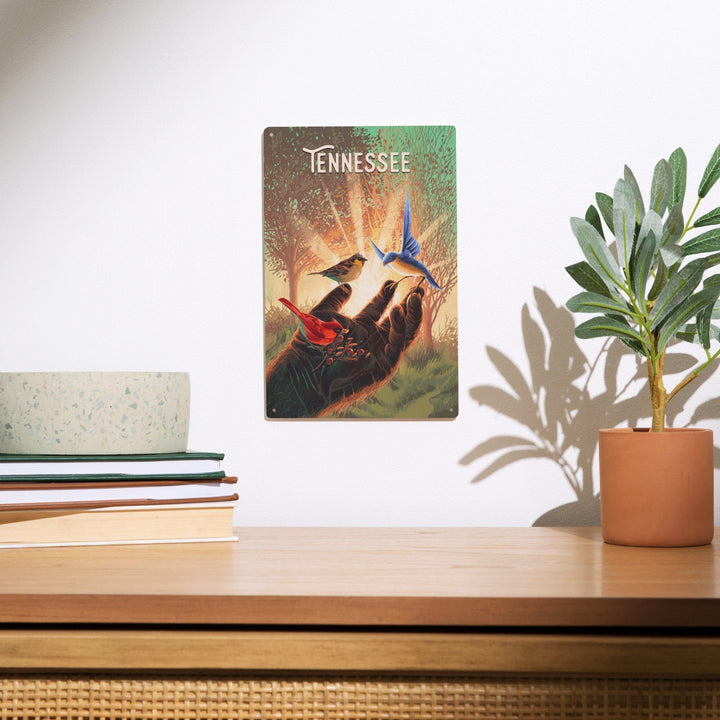 Tennessee, Kindness is Legendary, Bigfoot With Birds, Wood Signs and Postcards Wood Lantern Press