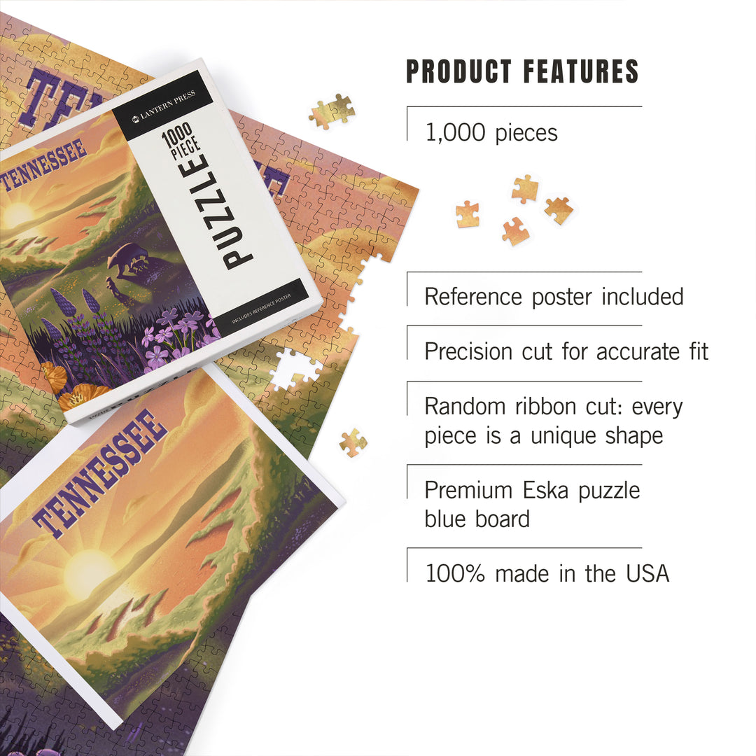 Tennessee, Lithograph, Bear and Spring Flowers, Lake, Jigsaw Puzzle Puzzle Lantern Press