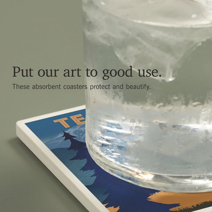 Tennessee, Lithograph, Elk and Mountains Scene, Coasters Coasters Lantern Press