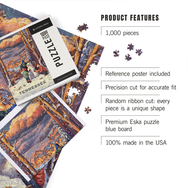 Tennessee, Merry and Bright, Vintage Snowman, Jigsaw Puzzle Puzzle Lantern Press