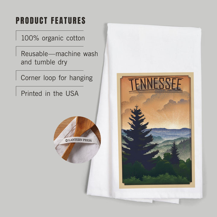Tennessee, Mountain, Lithograph, Organic Cotton Kitchen Tea Towels Kitchen Lantern Press