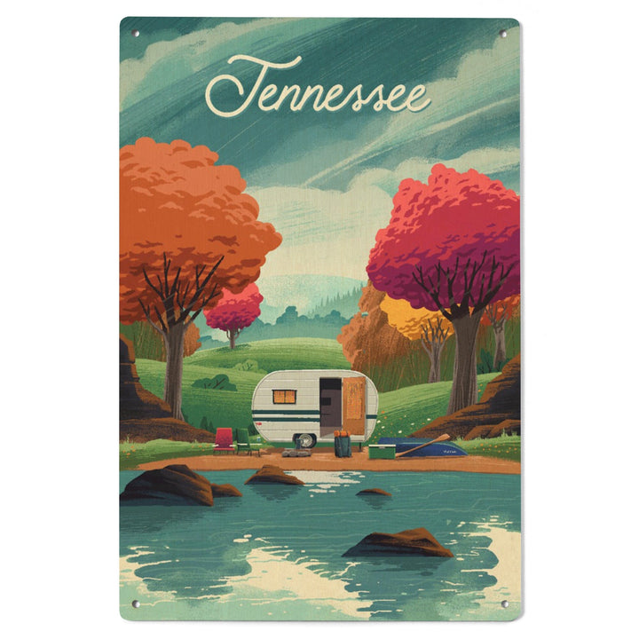 Tennessee, Outdoor Activity, At Home Anywhere, Camper in Fall Colors, Wood Signs and Postcards Wood Lantern Press