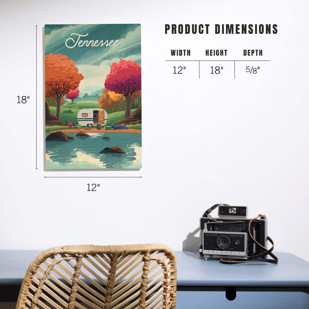 Tennessee, Outdoor Activity, At Home Anywhere, Camper in Fall Colors, Wood Signs and Postcards Wood Lantern Press