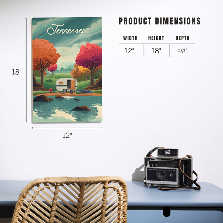 Tennessee, Outdoor Activity, At Home Anywhere, Camper in Fall Colors, Wood Signs and Postcards Wood Lantern Press