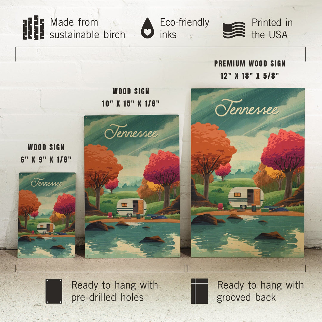 Tennessee, Outdoor Activity, At Home Anywhere, Camper in Fall Colors, Wood Signs and Postcards Wood Lantern Press