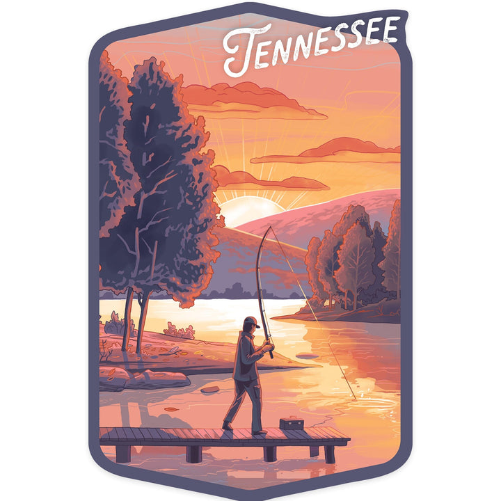 Tennessee, This Is Living, Fishing with Hills, Contour, Vinyl Sticker Sticker Lantern Press