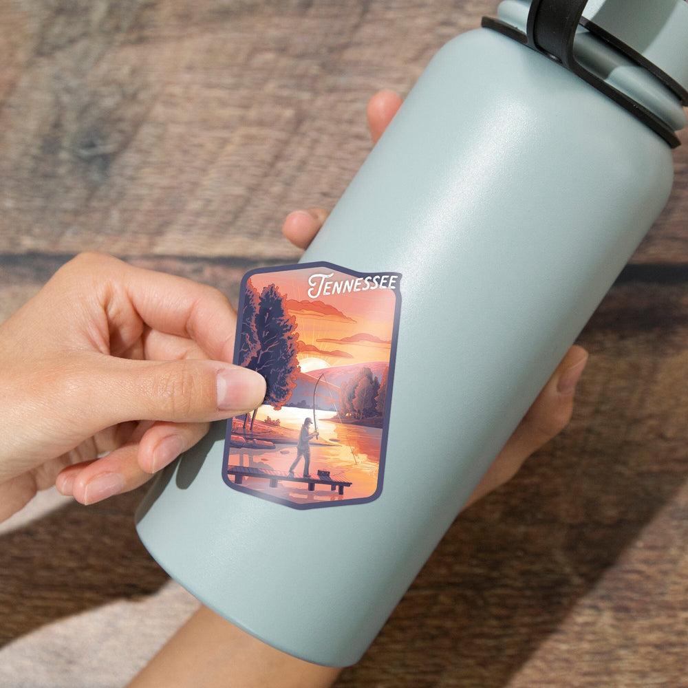 Tennessee, This Is Living, Fishing with Hills, Contour, Vinyl Sticker Sticker Lantern Press
