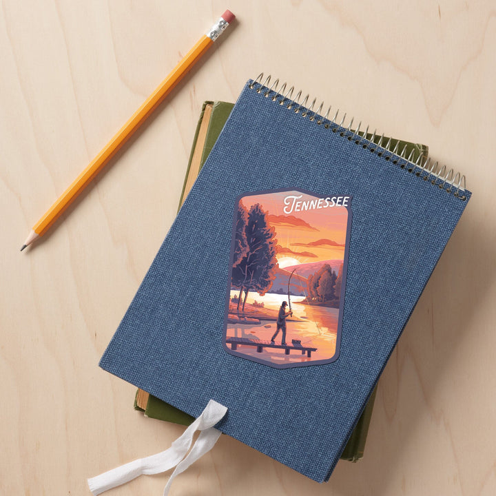 Tennessee, This Is Living, Fishing with Hills, Contour, Vinyl Sticker Sticker Lantern Press