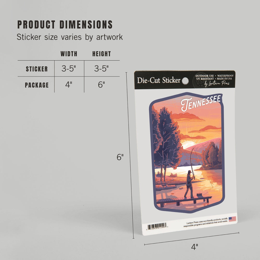 Tennessee, This Is Living, Fishing with Hills, Contour, Vinyl Sticker Sticker Lantern Press