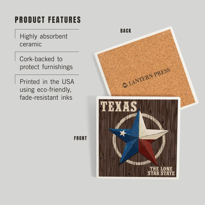 Texas, Barn Star Letterpress, Coasters Coasters Lantern Press