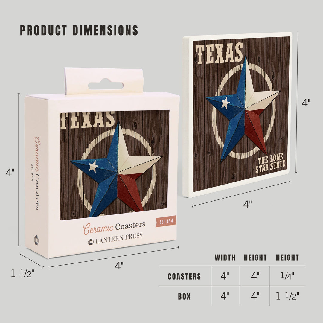 Texas, Barn Star Letterpress, Coasters Coasters Lantern Press