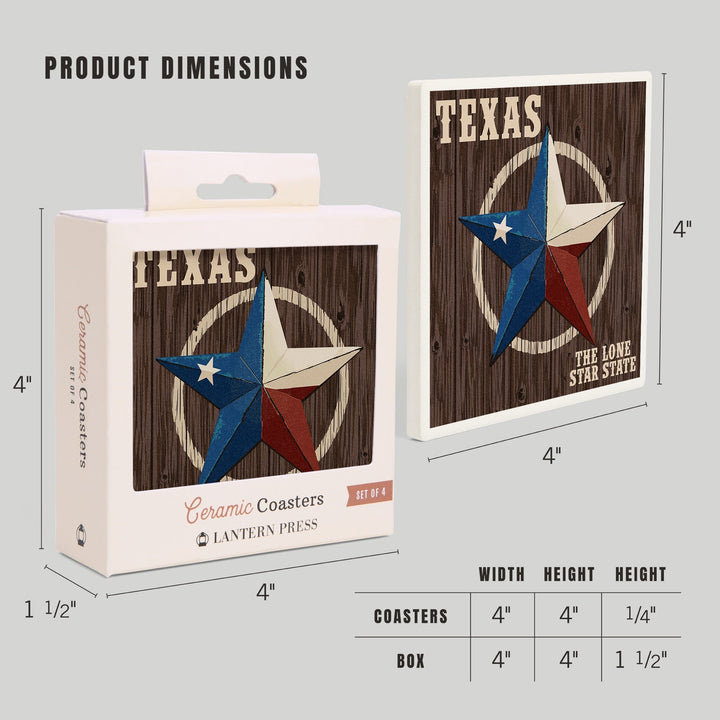 Texas, Barn Star Letterpress, Coasters Coasters Lantern Press