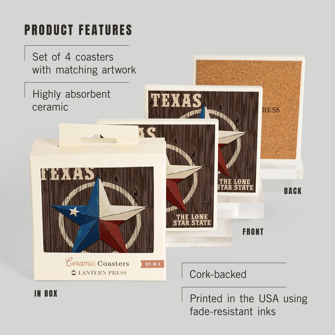 Texas, Barn Star Letterpress, Coasters Coasters Lantern Press