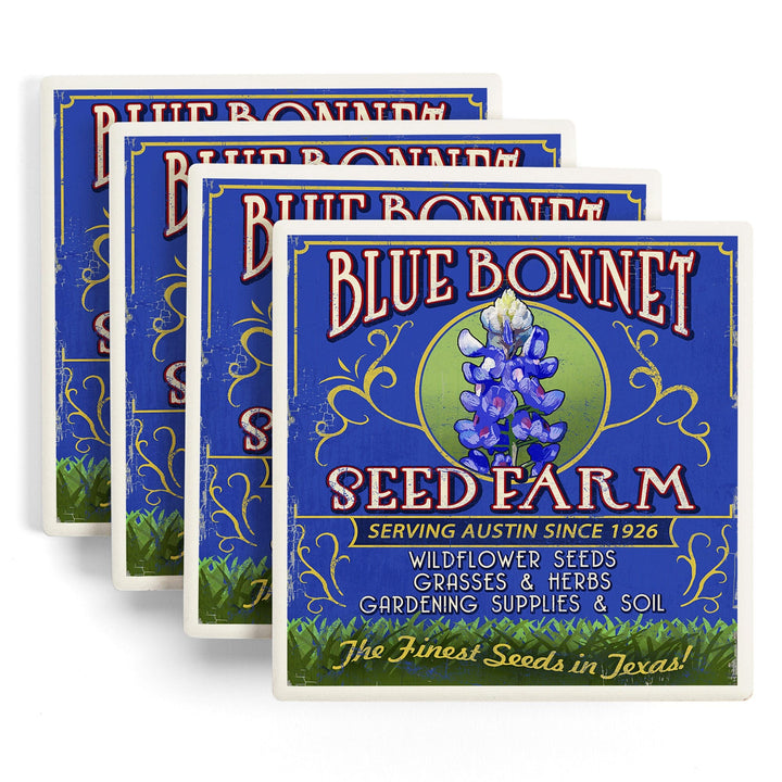 Texas Blue Bonnet Farm Vintage Sign, Coasters Coasters Lantern Press
