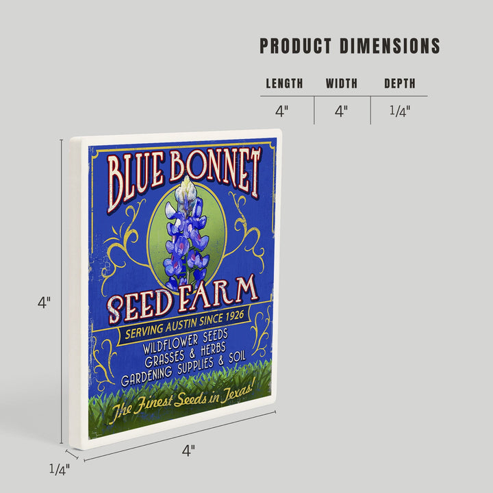 Texas Blue Bonnet Farm Vintage Sign, Coasters Coasters Lantern Press